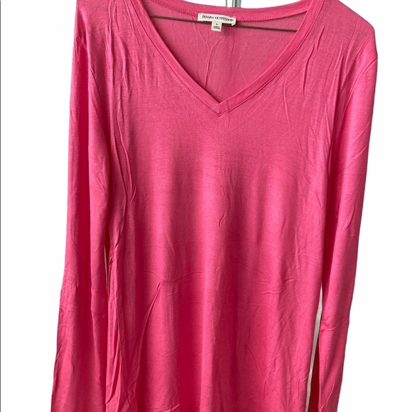 Pink Rayon Long Sleeves V Neck Large Top Brand New - Picture 2 of 6